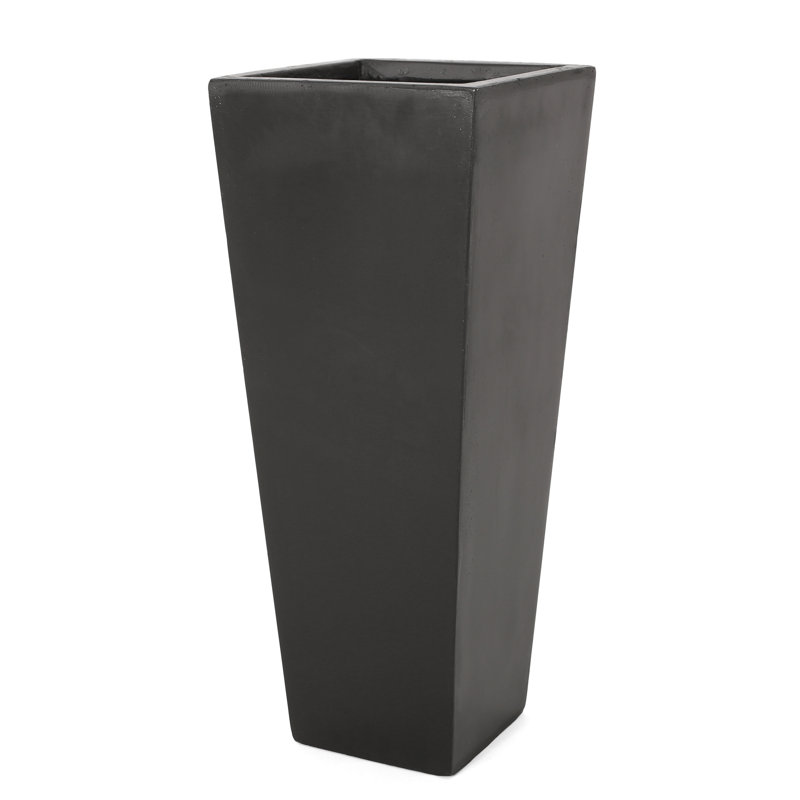 Black 13" X 32.5" Cast Stone Planter For Garden - Modern Style Option Outdoor In Enhances Appeal, Black