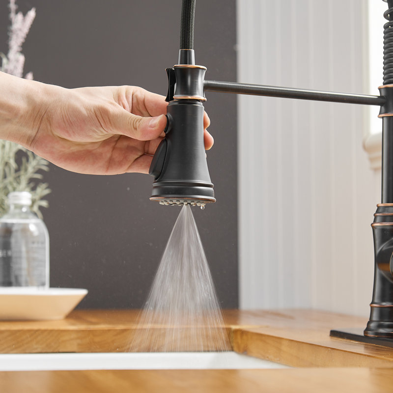 Single Handle Pull Down Sprayer Kitchen Faucet With Advanced Spray, Pull Out Spray With Deck Plate In, Oil Rubbed Bronze