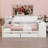 Wooden L-Shape Daybed With Storage Cabinets And Two Storage Drawers, Multi-Functional Bed With Study Desk And Built-In Bookshelf-1268309633-1268309634