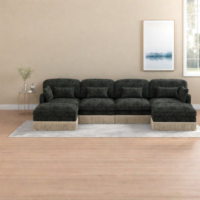 Canapés modulaires spacieux, salon en forme de U en chenille léopard moderne