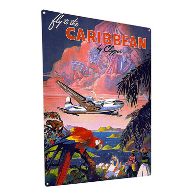 «Vintage Fly To The Caribbean» par Clipper, impression sur métal