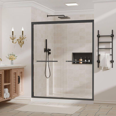  56-60 In. W X 72 In. H Double Sliding Framed Shower Door With Nano-Coated Clean Tempered Glass In Matte Black