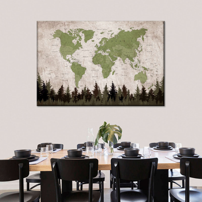 "Géographie de la carte du monde", reproduction d'art sur toile tendue, H 12 po x l 8 po x P 1 po