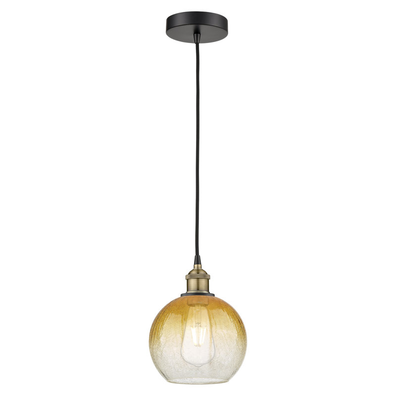 Edison - Brookhaven Globe - Mini luminaire suspendu à cordon 8 po 1 lumière, Ambre, Laiton antique noir