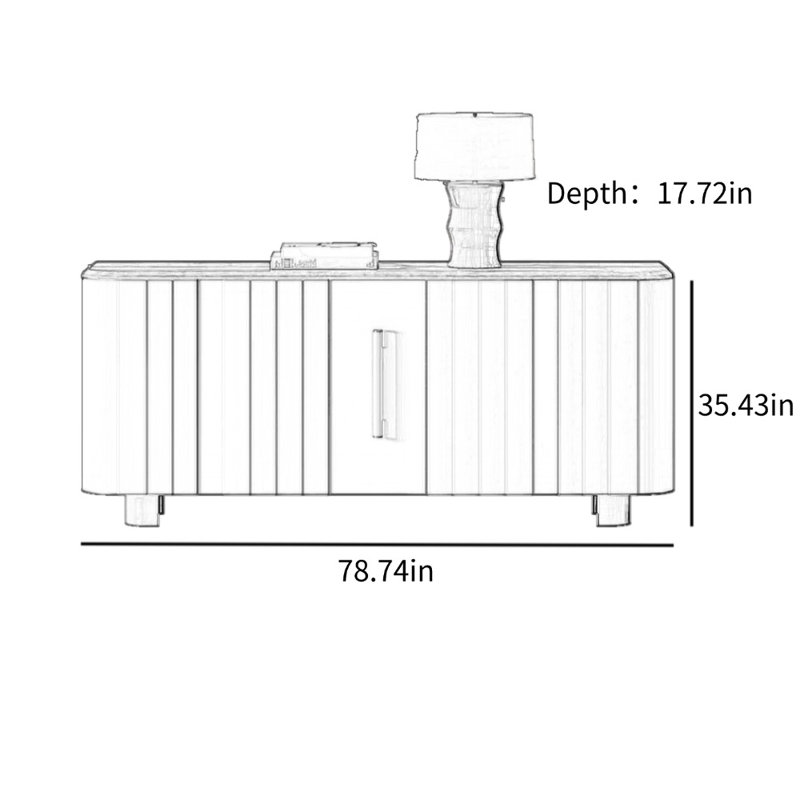 Buffet décoratif italien de luxe italien, H 35,43 po x l 78,74 po x P 17,72 po