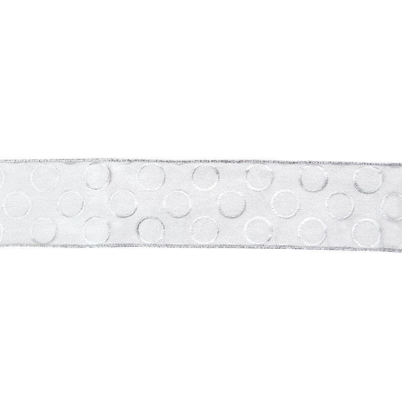 Ruban de Noël câblé enneigé blanc et argenté 2,5 po x 16 verges