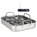 Viking 3 Ply Stainless Steel Roasting Pan with Rack and Thermometer Set