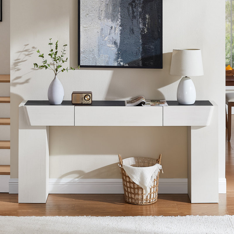 63'' Farmhouse Console Table With Drawer, Wood Sofa Table For Entryway Hallway Living Room, White