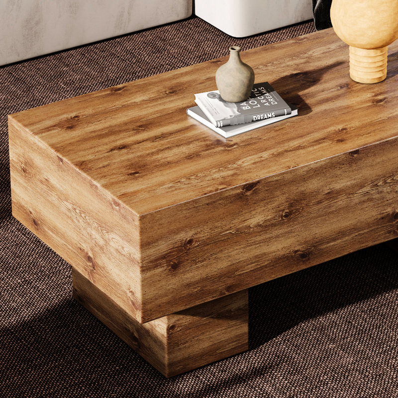 Table basse rectangulaire avec support solide et capacité de charge élégante en bois texturé, Bois