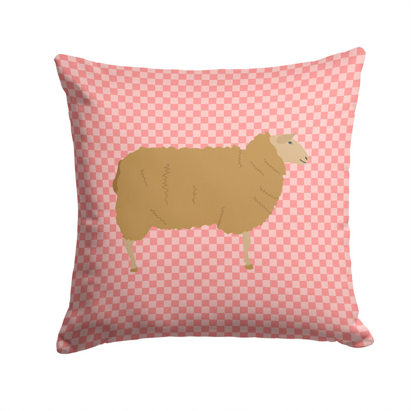 Coussin décoratif d’extérieur carré à damier ovin, Rose, 14 po x 14 po