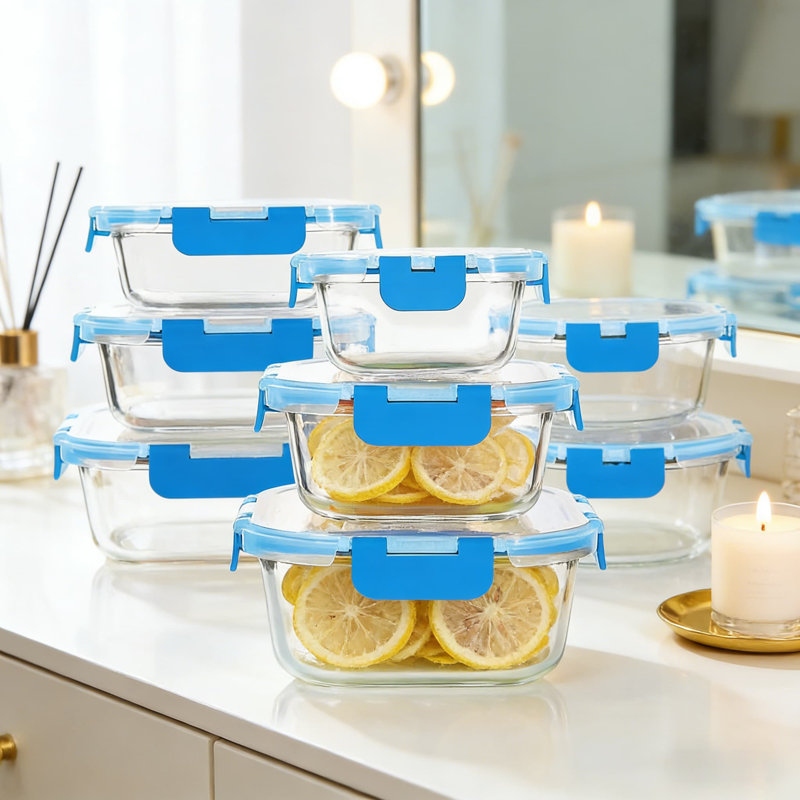 Ensemble de 24 contenants en verre pour aliments avec couvercles - hermétiques, empilables et étanches