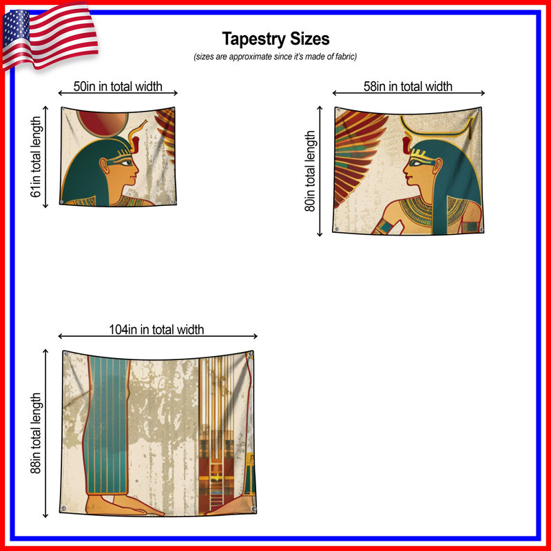 Tapisserie égyptienne - Décoration murale culture, H 104 po x 88 avec 4 œillets