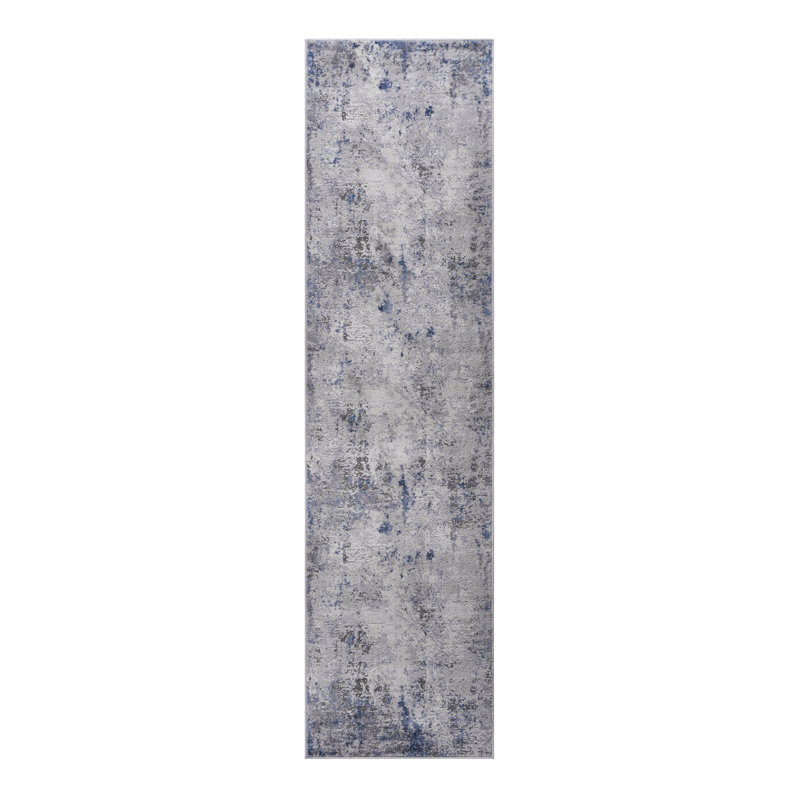 MARFI Collection Silver / Blue Abstract Doormat Rug, Runner 2'2" x 8'