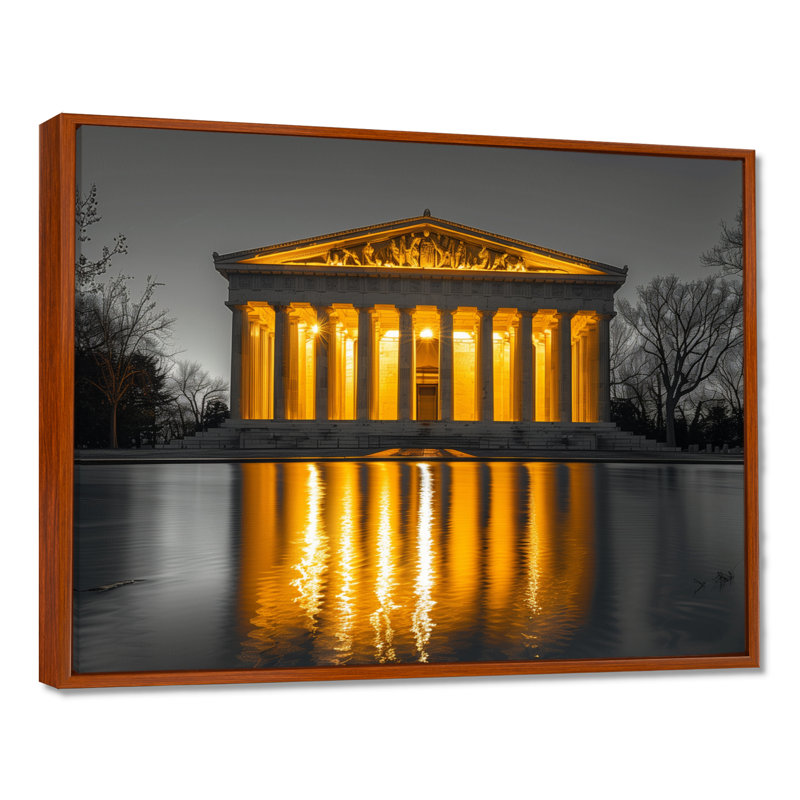 Jaune jaune gris, Lincoln, Monument commémoratif, art mural, H 24 po x l 32 po, Cadre flottant brun