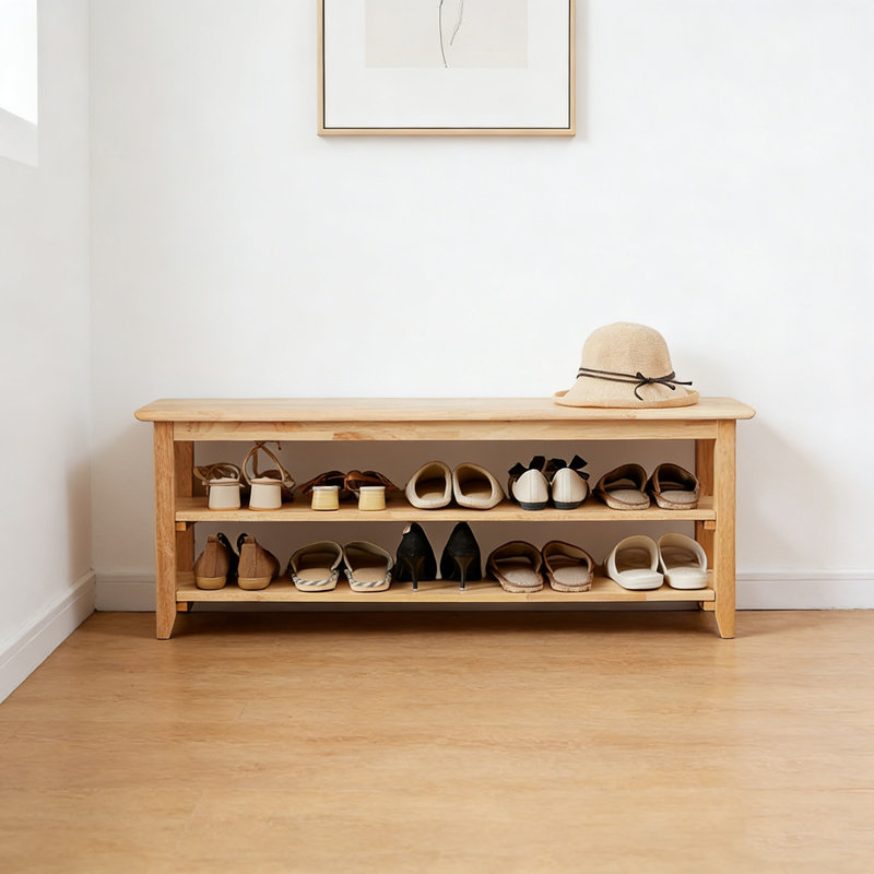 Range-chaussures en bois - Banc d'entrée en bois massif rustique, 16.5" H x 39.4" W x 11.8" D