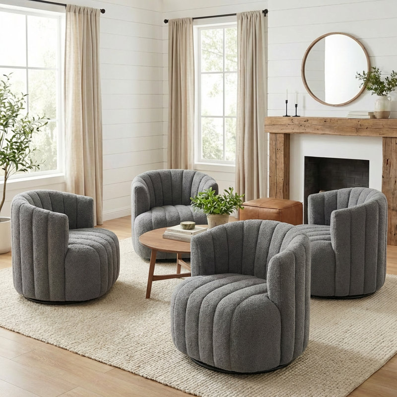 Bryonie Upholstered Swivel Barrel Chair, Gray