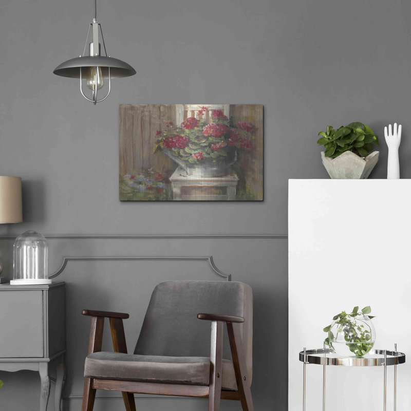 «Geraniums On Chair» par Carol Rowan, H 16 po x l 24 po
