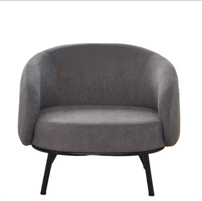Mid-Century Modern Velvet Accent Chair, Upholstered Barrel Armchair with Metal Legs, Comfy Single Sofa Chair for Living Room Bedroom