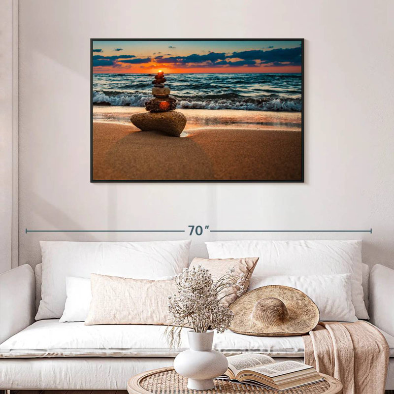 Zen coucher de soleil, Cadre flottant noir, 43 po x 29 po