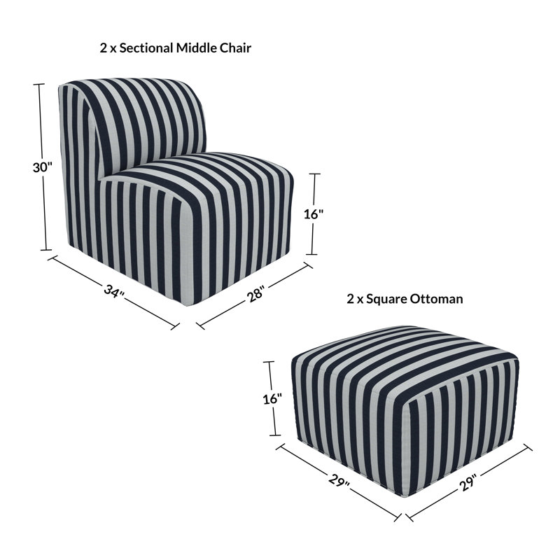Ensemble de chaise rembourrée avec repose-pieds et coussins Sunbrella 4 pièces Praia , Sunbrella® rayé à brume expressive