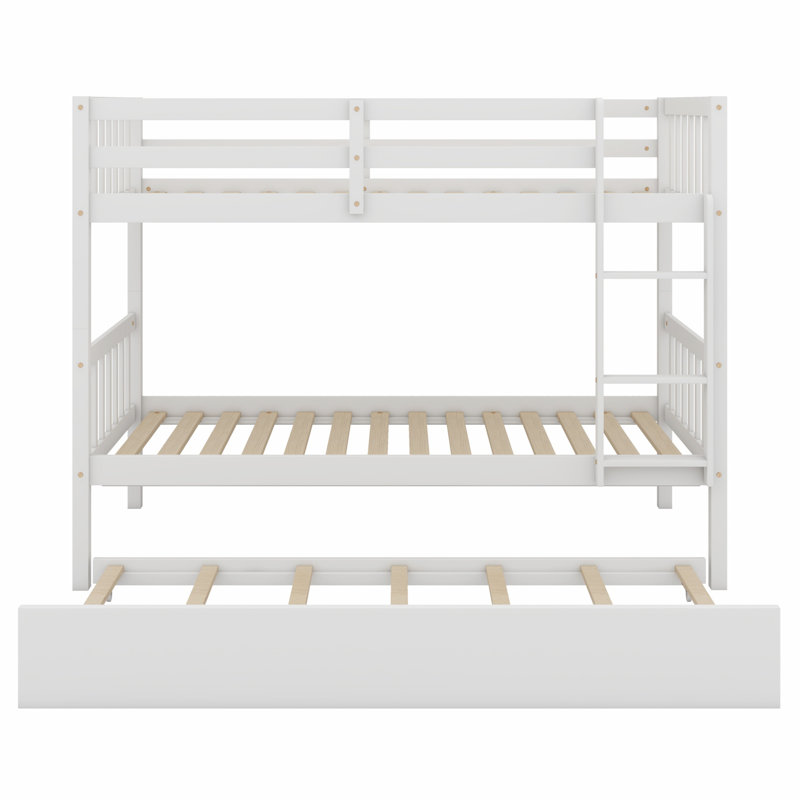 Detachable Wood Bunk Bed With Trundle, Converts To Two Beds, Space-Saving Design, White