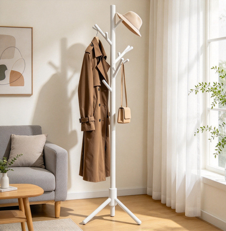 Freestanding 13 - Hook Coat Rack, White