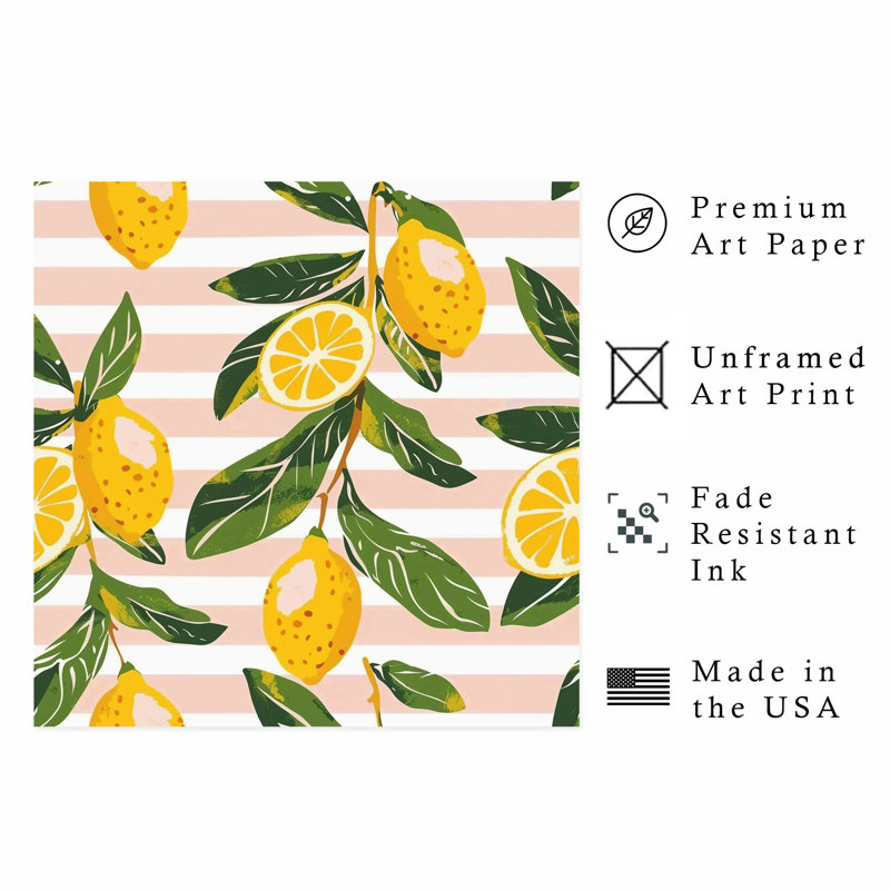 «Food and Kitchen Lemons & Stripes IV», reproduction d'art moderne sans cadre, H 14 po x l 14 po