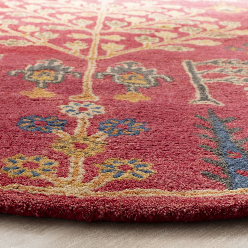 Tapis rouge en laine touffeté à la main Wahcheechee, Rond 4 pi