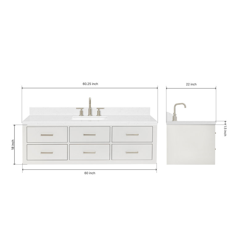 4_ARIEL Hutton 60 Single Sink Bathroom Vanity with Carrara White Quartz, White, Brushed Nickel, 60"