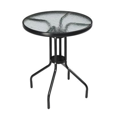 23.6In. Round Patio Bistro Table With Tempered Glass Top