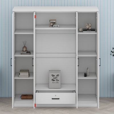 Armoire spacieuse à 4 portes avec tiroir intégré pour le rangement de la chambre à coucher