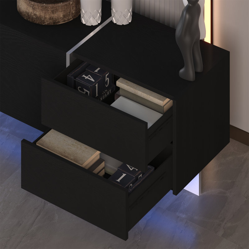 TV Console with Storage Cabinets, Remote Control, APP Control LED TV Stand, Full RGB Colour Selection
