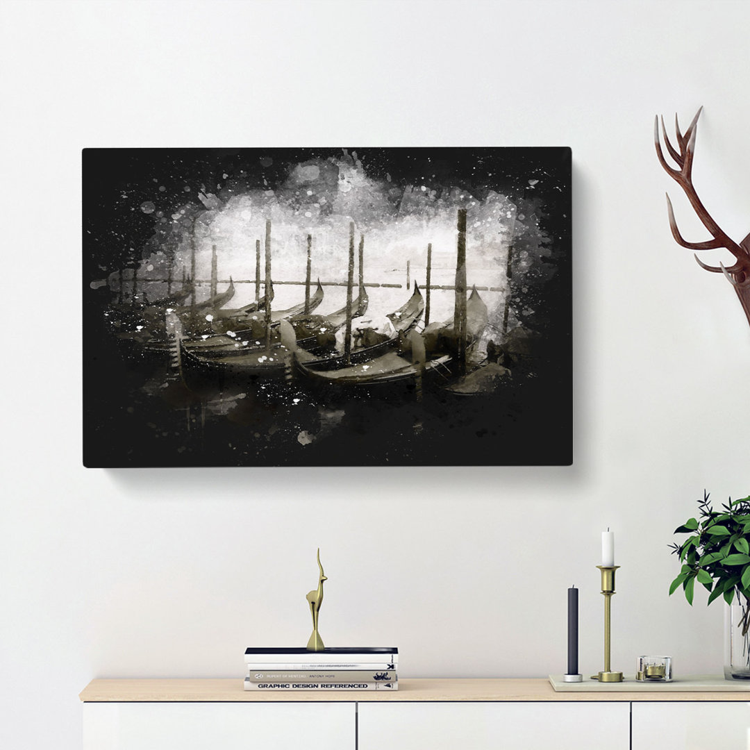 Docked Gondolas In Venice Italy - Wrapped Canvas