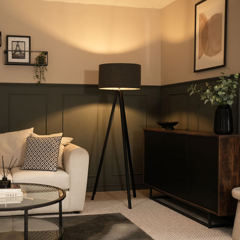 Baleine 132cm Tripod Floor Lamp Set, Black, Charcoal, No