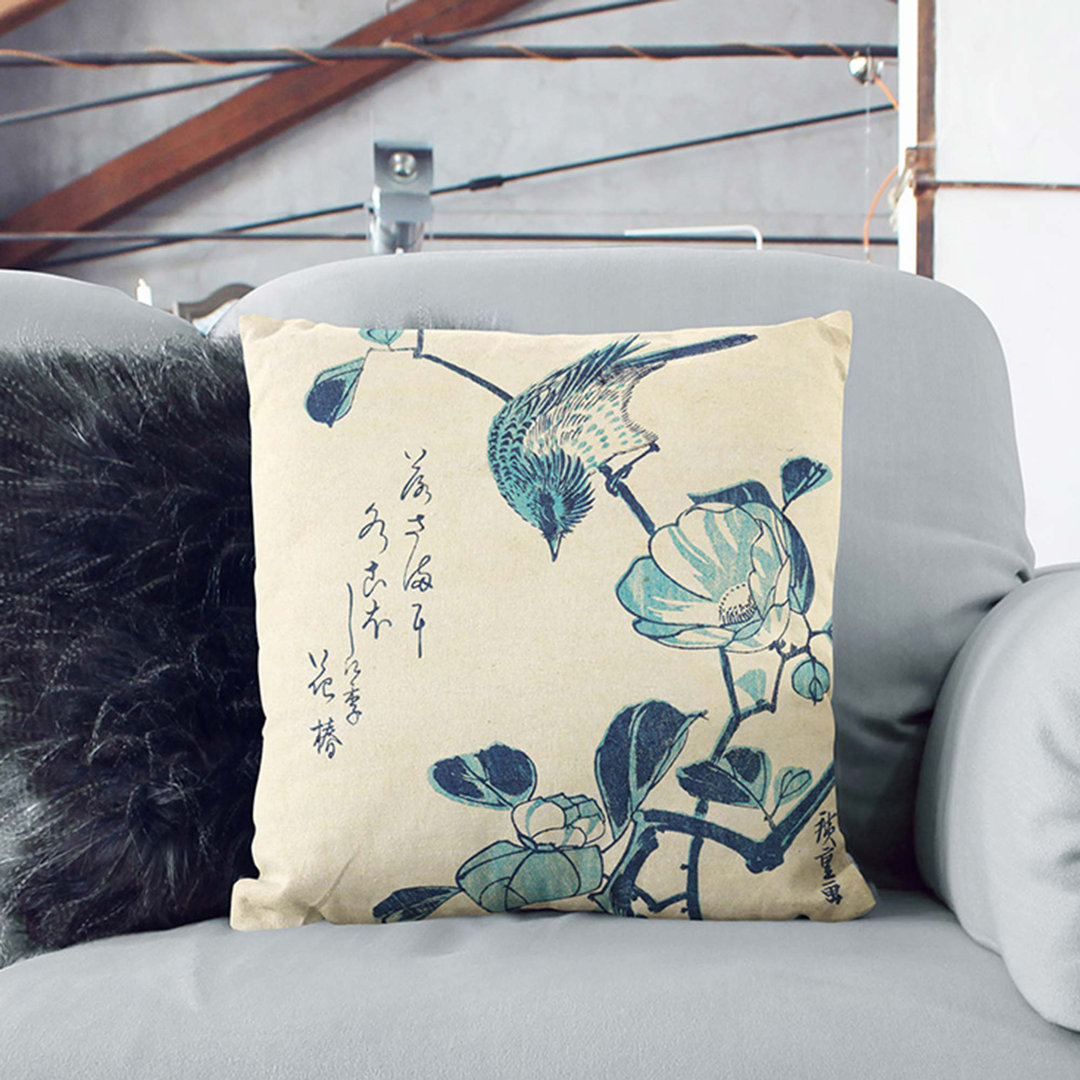 Camellia and Bird by Utagawa Hiroshige Cushion with Filling
