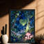 Art mural encadré noir forêt de lucioles fantaisiste, aquarelle bohème cadre magique-416930257