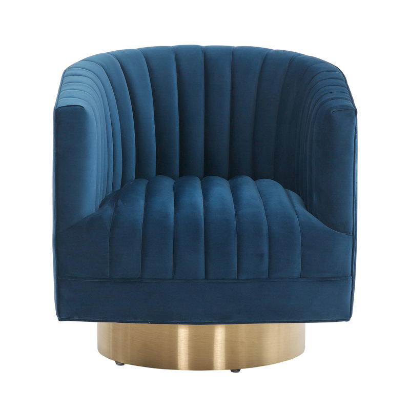 Tetrault Velvet Swivel Barrel Chair, Navy