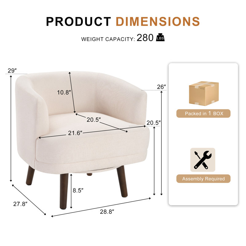 28.8'' Wide Modern Comfort Upholstered Swivel Living Room Accent Armchair With Solid Wood Legs, Beige