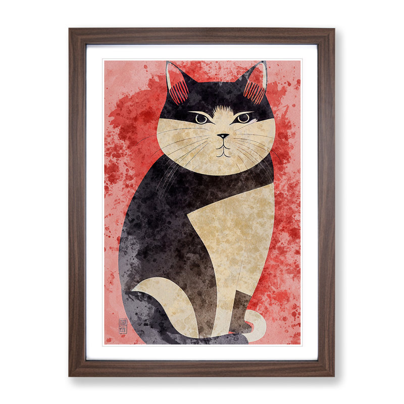 Fat Cat - Single Picture Frame Print, 46cm H x 34cm W x 2cm D, Walnut