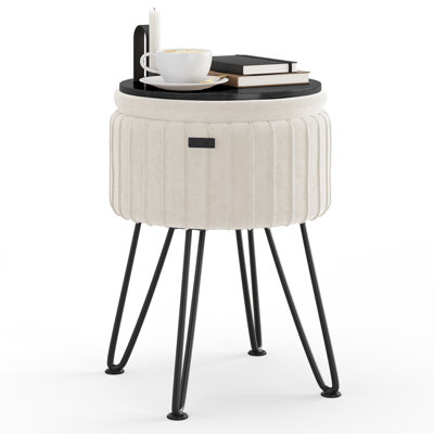 Round Pleated Velvet Ottoman with Storage