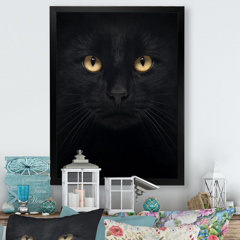 Portrait de chat noir et blanc - Peinture, Cadre photo noir, H 20 po x l 12 po x P 1 po