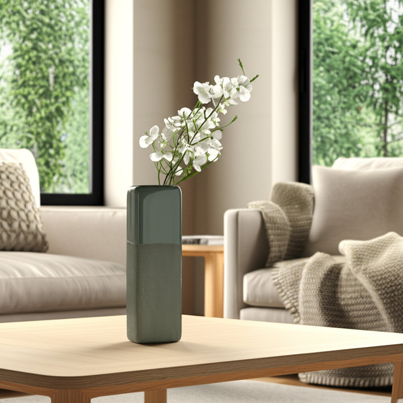 Modern Rounded Flower Vase for Home Decor - Decorative Table Vase for Living Room or Entryway Accent, 18" H x 6" W x 6" D