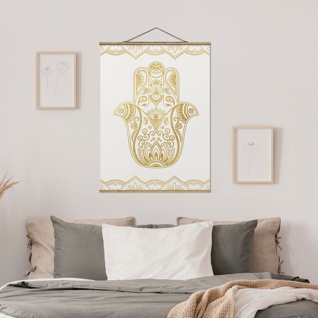 Stoffbild Hamsa Hand-Illustration Weißgold