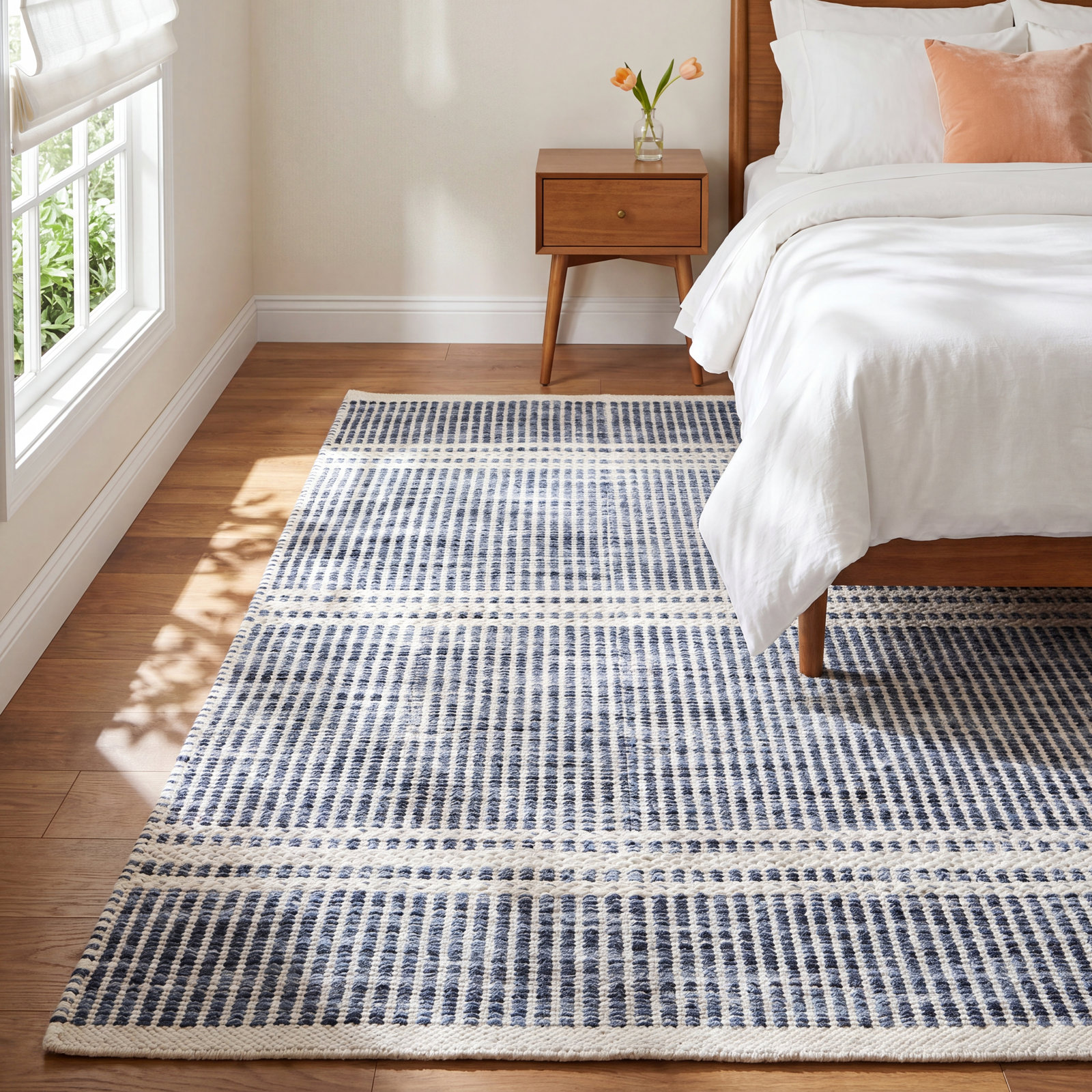 Malta Hand-Woven Striped Wool Rug, Rectangle 4' x 6', Blue