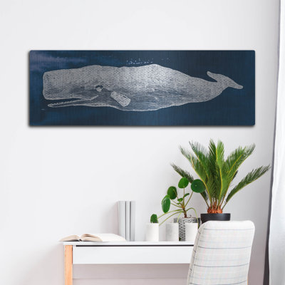  «Whale On Blue» par Wild Apple, art mural en métal, 48 po x 16 po