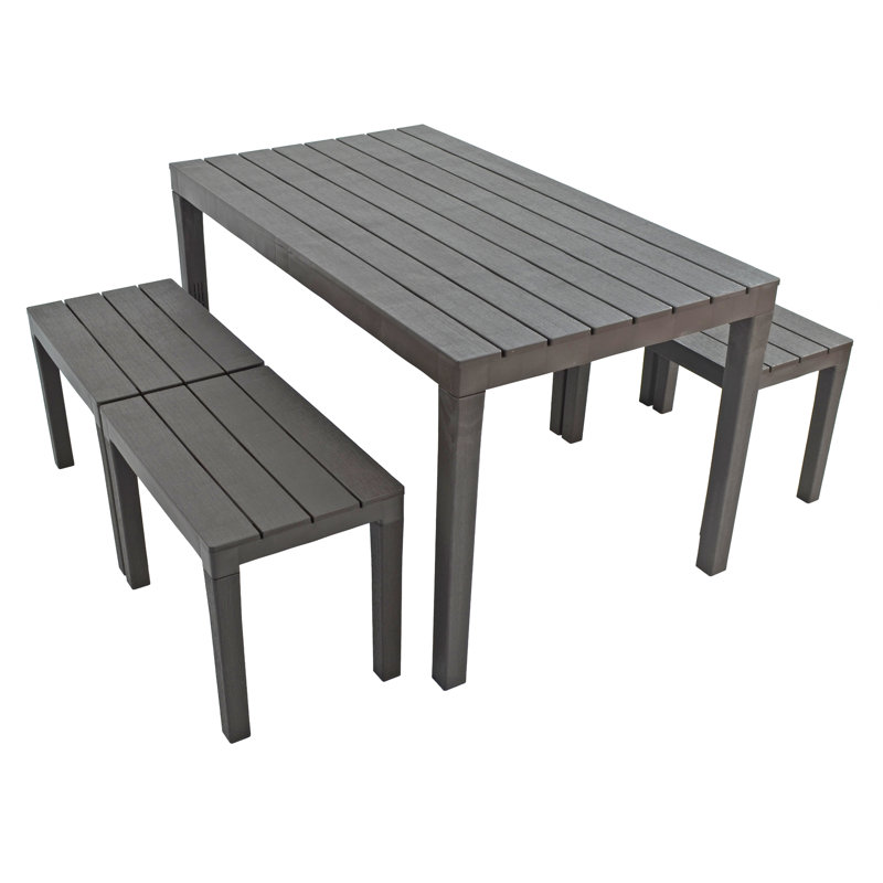 Roann Rectangular Table with 4  Bench Garden Set Coffee