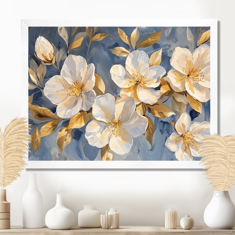 Lueur dorée du rhododendron S Blush II - Rhododendron grand art mural, H 34 po x l 44 po, Blanc