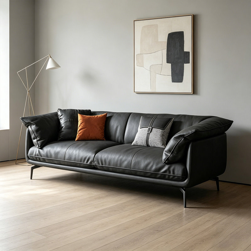 Canapé standard en cuir véritable noir