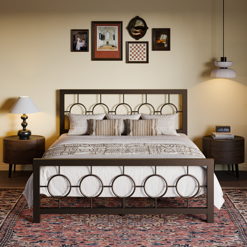 Bloneva Metal Open-Frame Bed, Queen, Brown