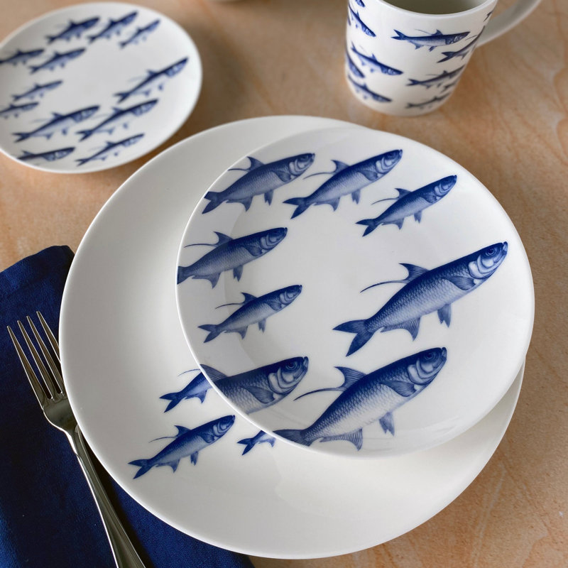 School Of Fish Porcelain Salad/Dessert Plate